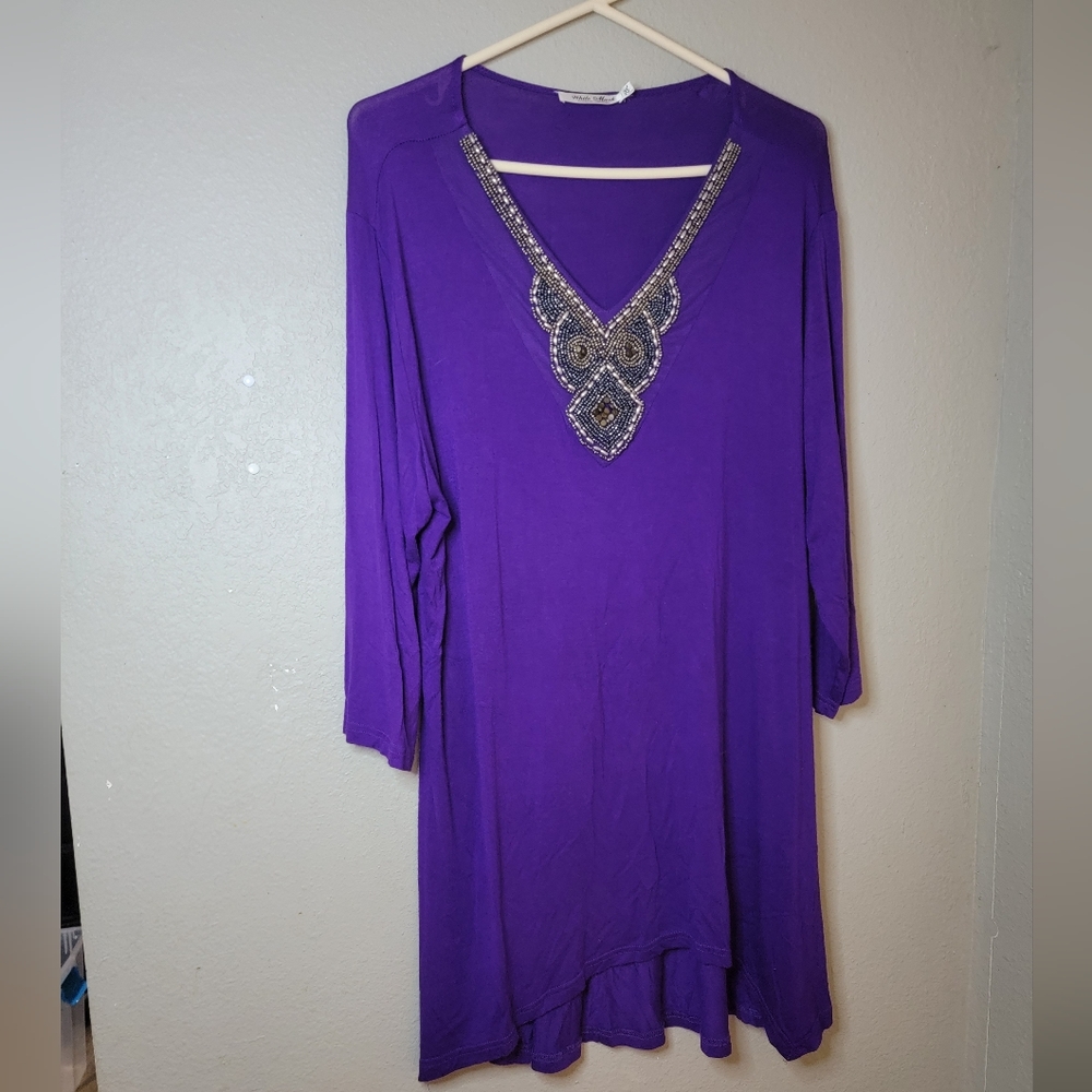 Womens purple beaded tunic size 2XL